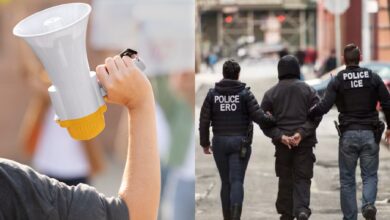 Photo of En Colorado, una mujer protege con su megáfono a un grupo de migrantes en una redada del ICE: “No abran la puerta”