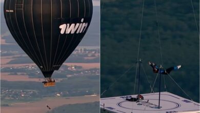 Photo of Video: un gimnasta realizó acrobacias a 1500 metros de altura desde un globo aerostático