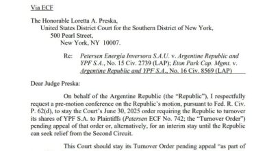 Photo of Caso YPF: el Gobierno presentó un escrito ante la justicia de EE.UU. para frenar el fallo de Preska